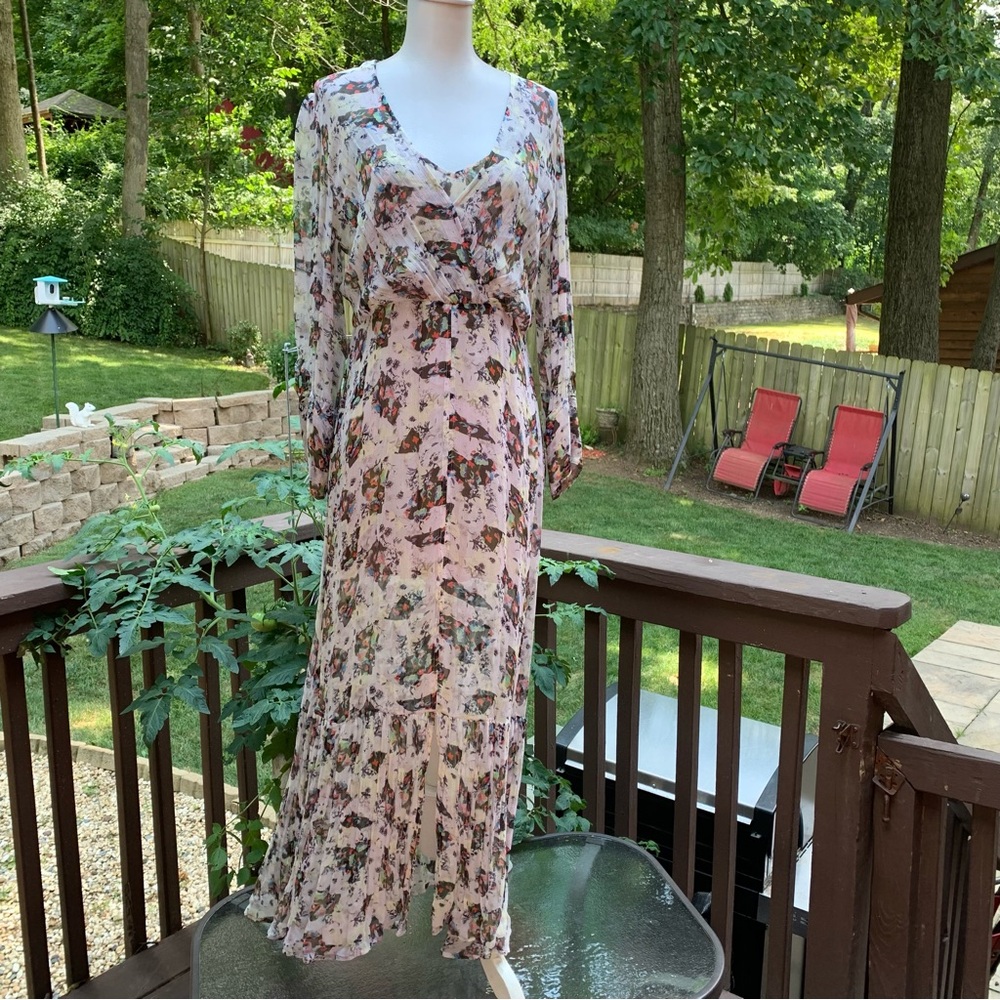 IRO Floral Willow Tent White Floral Ruffle Printed Maxi Dress Sz 34 US 4 EUC